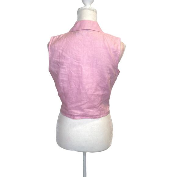 Grace elements linen women button front cropped shirt pink sleeveless Sz 8p - Picture 8 of 10
